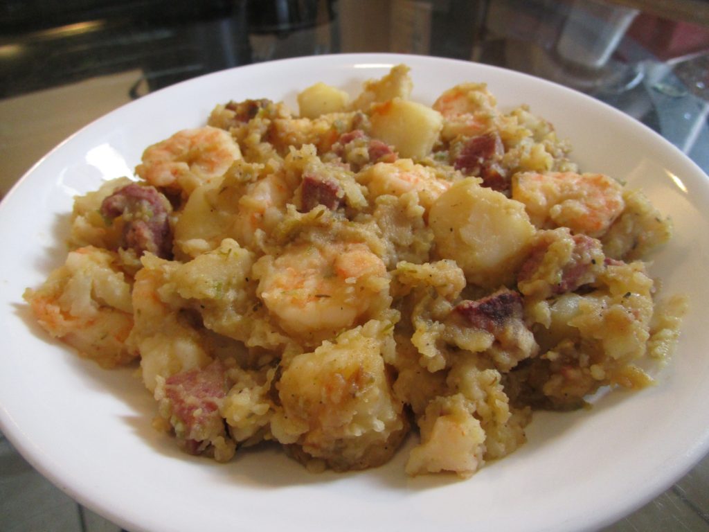 Smothered Potatoes With Shrimp And Smoked Sausage Charliethecookandrews